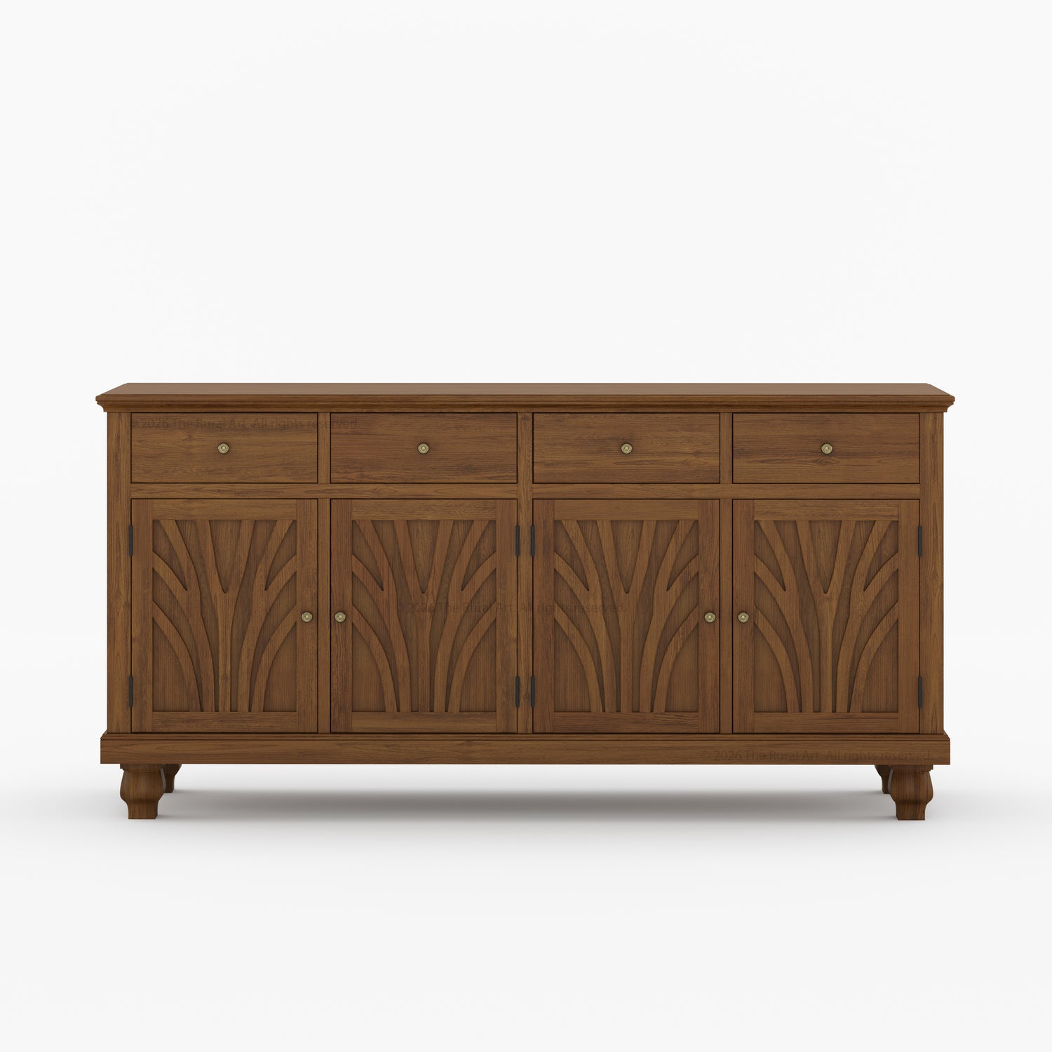 Carlsbad Botanical Carved Solid Wood 4-Door Sideboard Buffet with Drawers