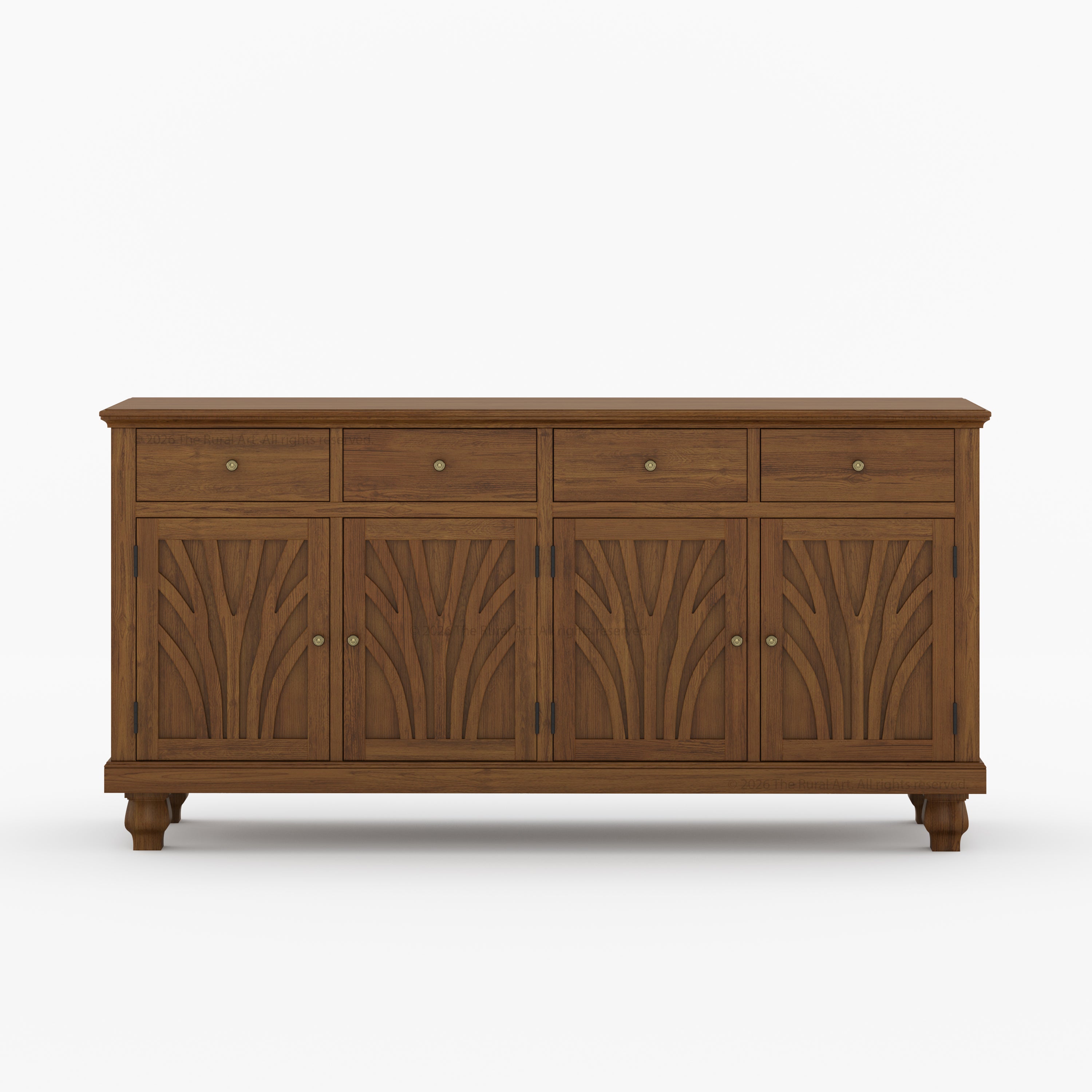 Carlsbad Botanical Carved Solid Wood 4-Door Sideboard Buffet with Drawers