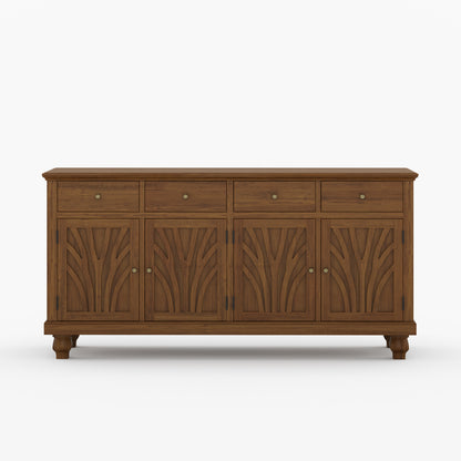 Carlsbad Botanical Carved Solid Wood 4-Door Sideboard Buffet with Drawers