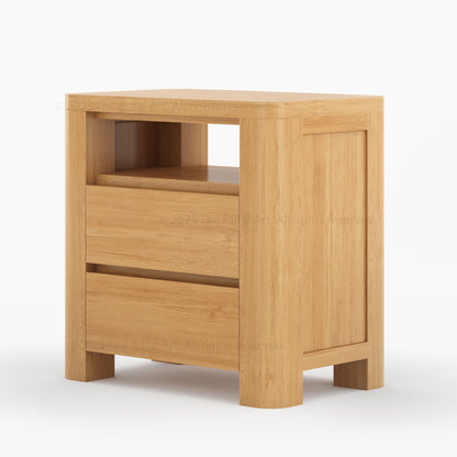 Levittown Solid Wood Nightstand with Open Shelf and 2 Drawers | Modern Bedside Table