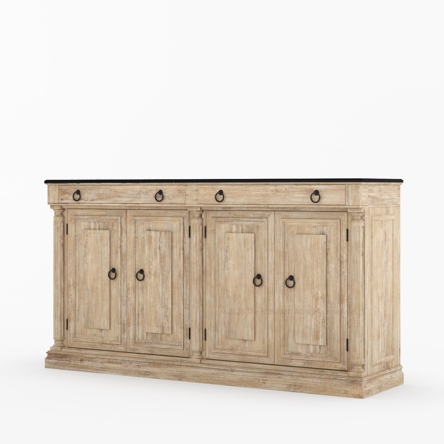San Pedro Solid Wood Four Door Sideboard with Black Top