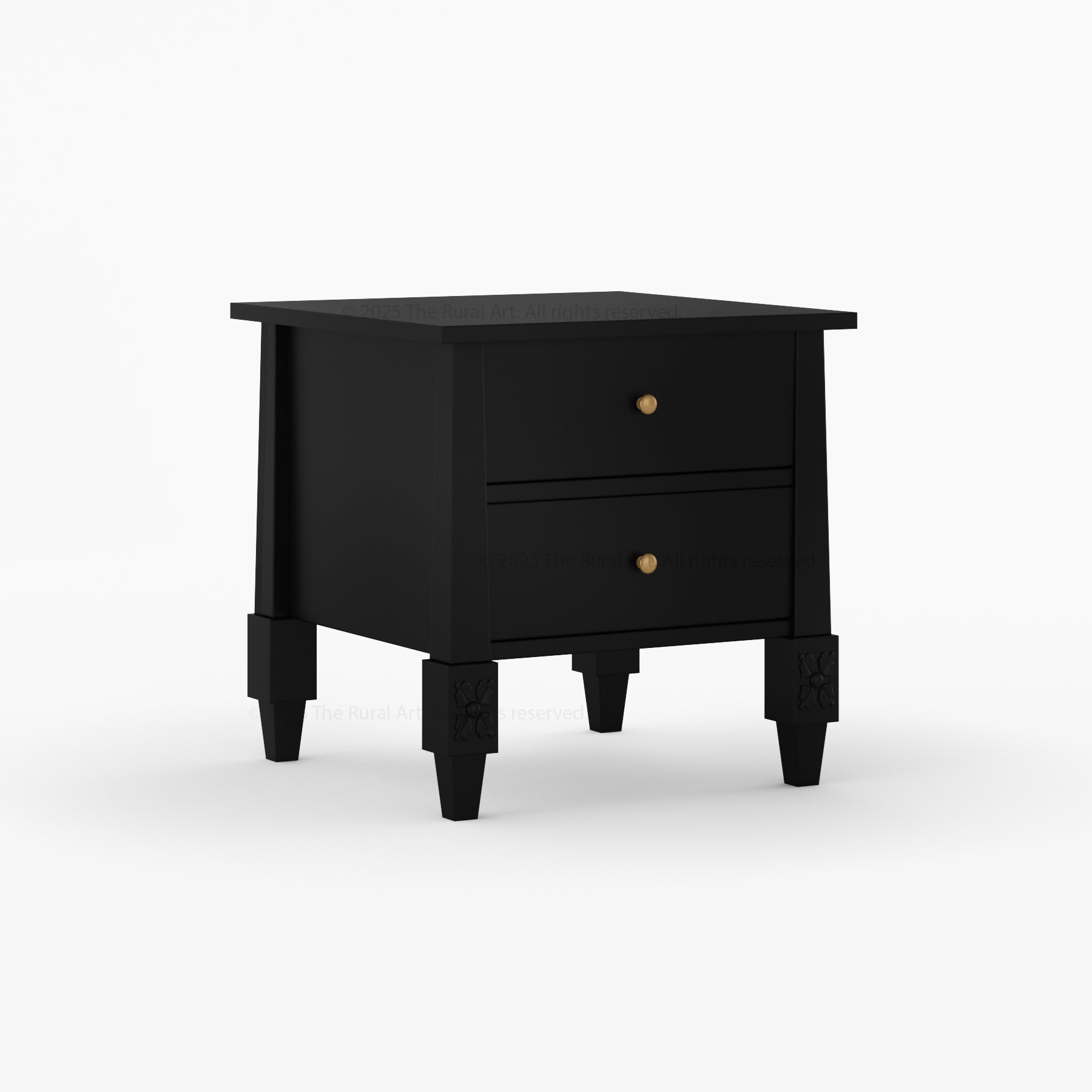 Dothan Solid Wood Nightstand with Carved Floral Legs &amp; Dual Drawers