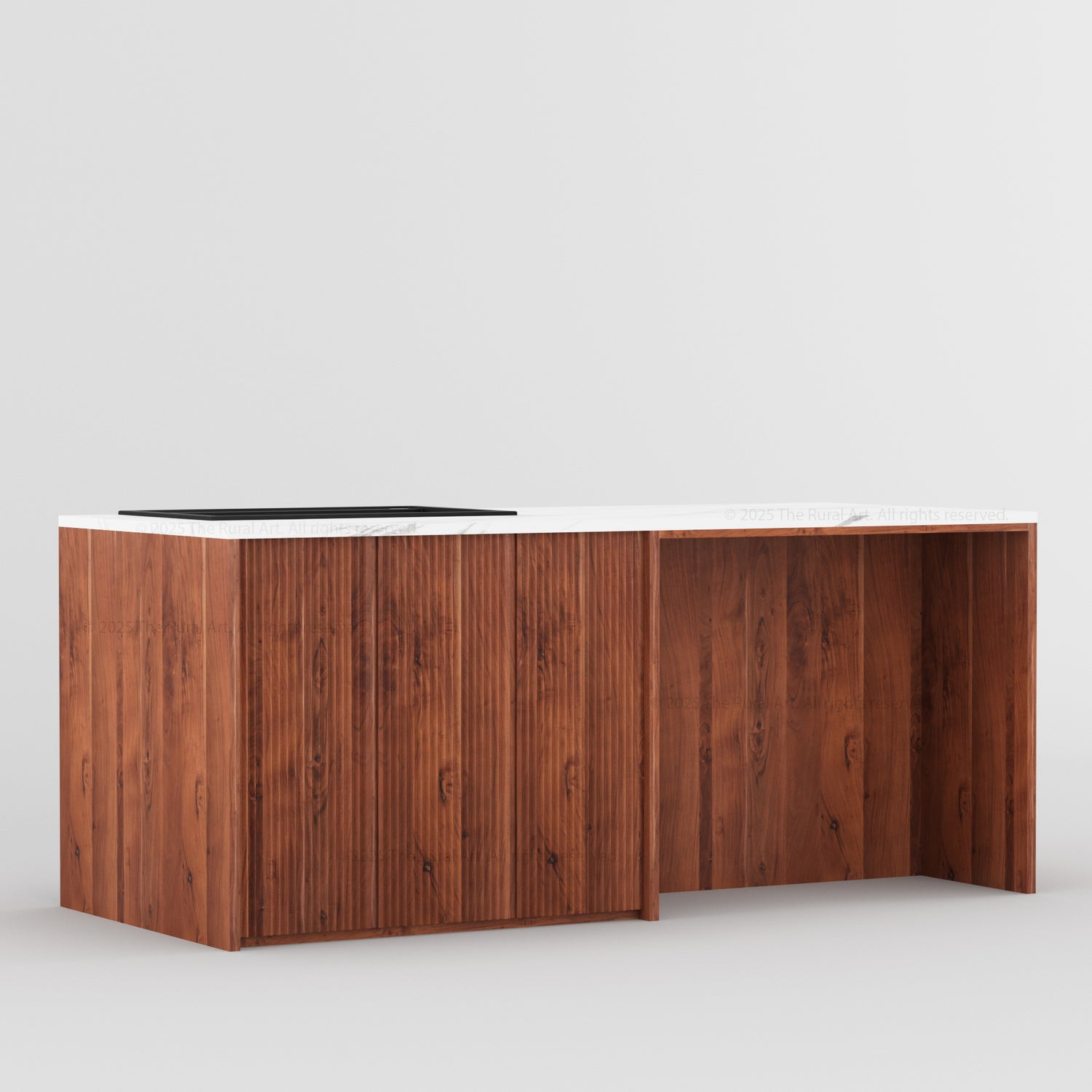 Sonoma Fluted 84&quot; Kitchen Island with Sink Cut-Out &amp; Matching Stools