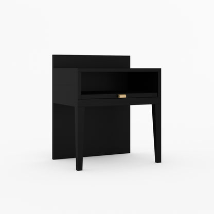 Troy Noir Solid Wood  Nightstand with Tapered Legs &amp; Raised Back Panel