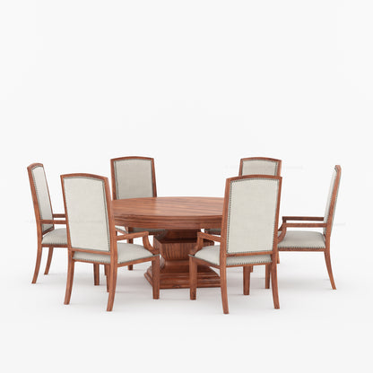 Scottsdale Round Pedestal Solid Wood Dining Set with Upholstered High-Back Chairs