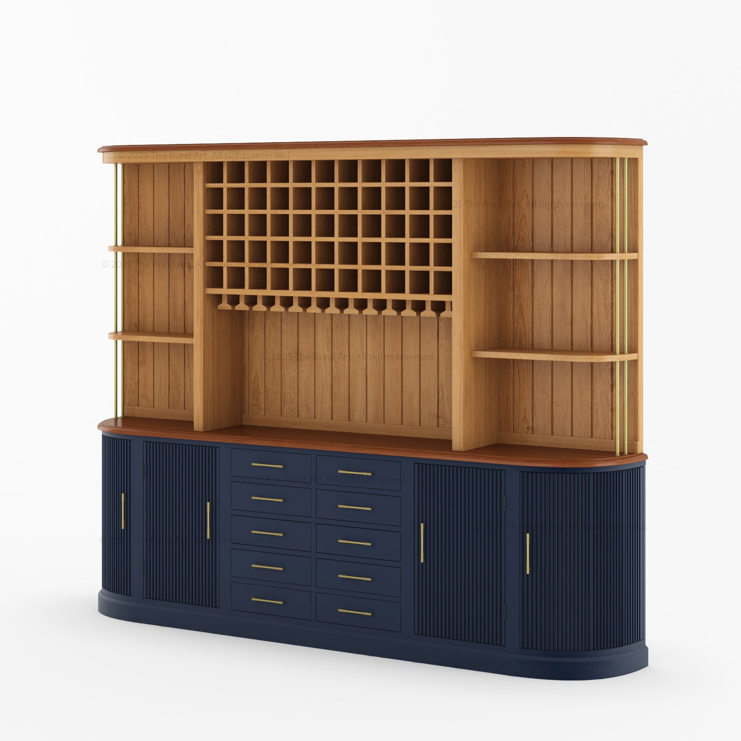 New York Bar Hutch Cabinet with Sideboard Open Bar Cabinet with Fluted Doors &amp; Wine Storage