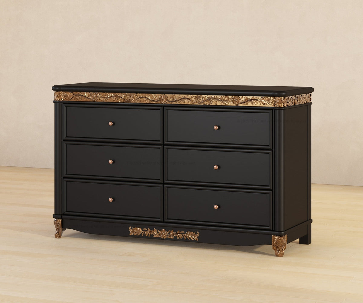Versailles Grandeur Solid Wood Dresser with Gold Leaf Carved Details