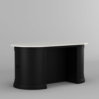 Harrison Solid Wood Oval Kitchen Island with Storage &amp; Optional Seating