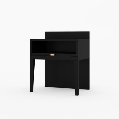 Troy Noir Solid Wood  Nightstand with Tapered Legs &amp; Raised Back Panel