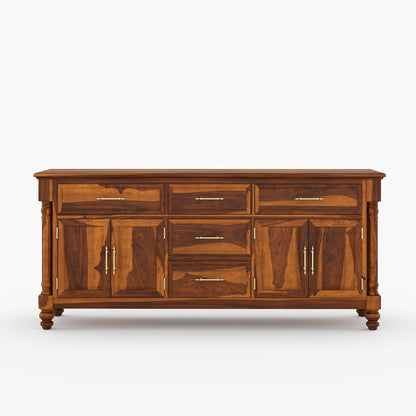 Indiana Traditional Solid Wood Sideboard with 5 Drawers and Cabinet Storage