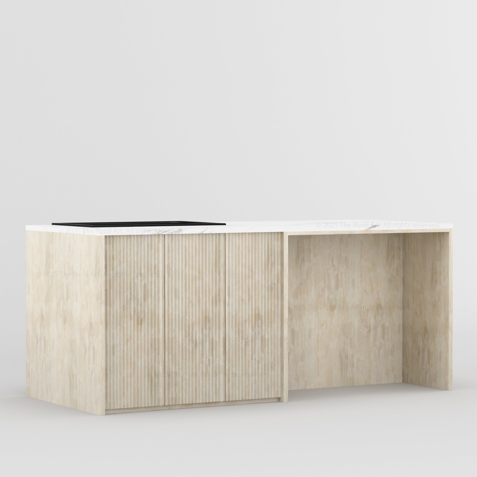 Sonoma Fluted 84&quot; Kitchen Island with Sink Cut-Out &amp; Matching Stools