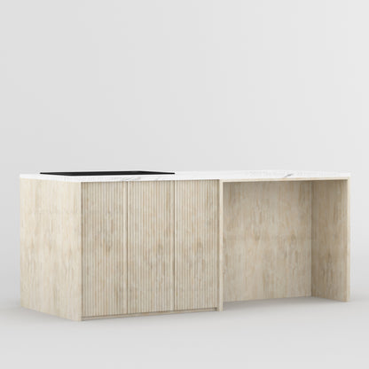 Sonoma Fluted 84&quot; Kitchen Island with Sink Cut-Out &amp; Matching Stools