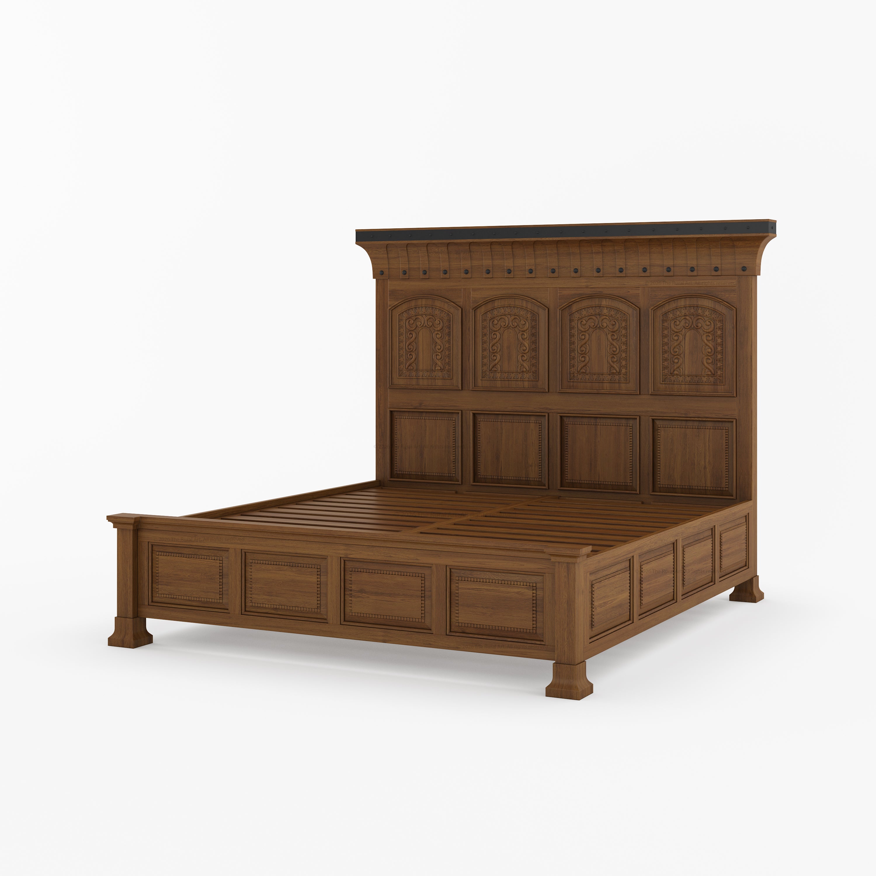 Prescott Grand Heritage Solid Wood Bed with Hand-Carved Panel Headboard