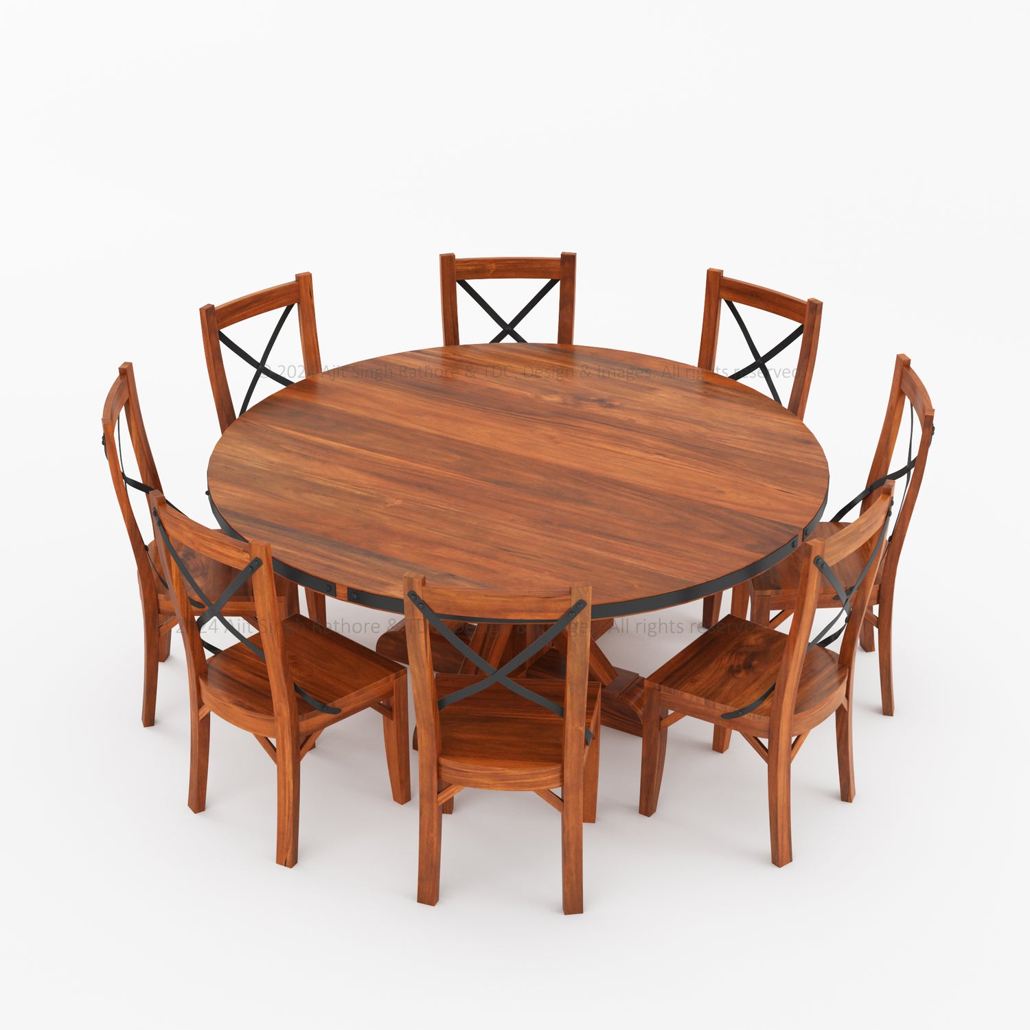 Troy Solid Wood Dining Table Set with Iron Accents