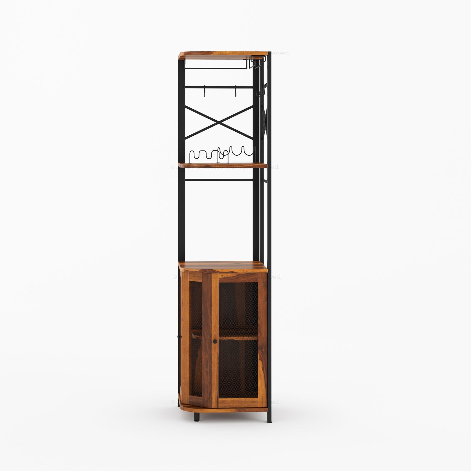 Jasper Solid Wood Corner Wine Bar Cabinet with Glass Rack &amp; Storage