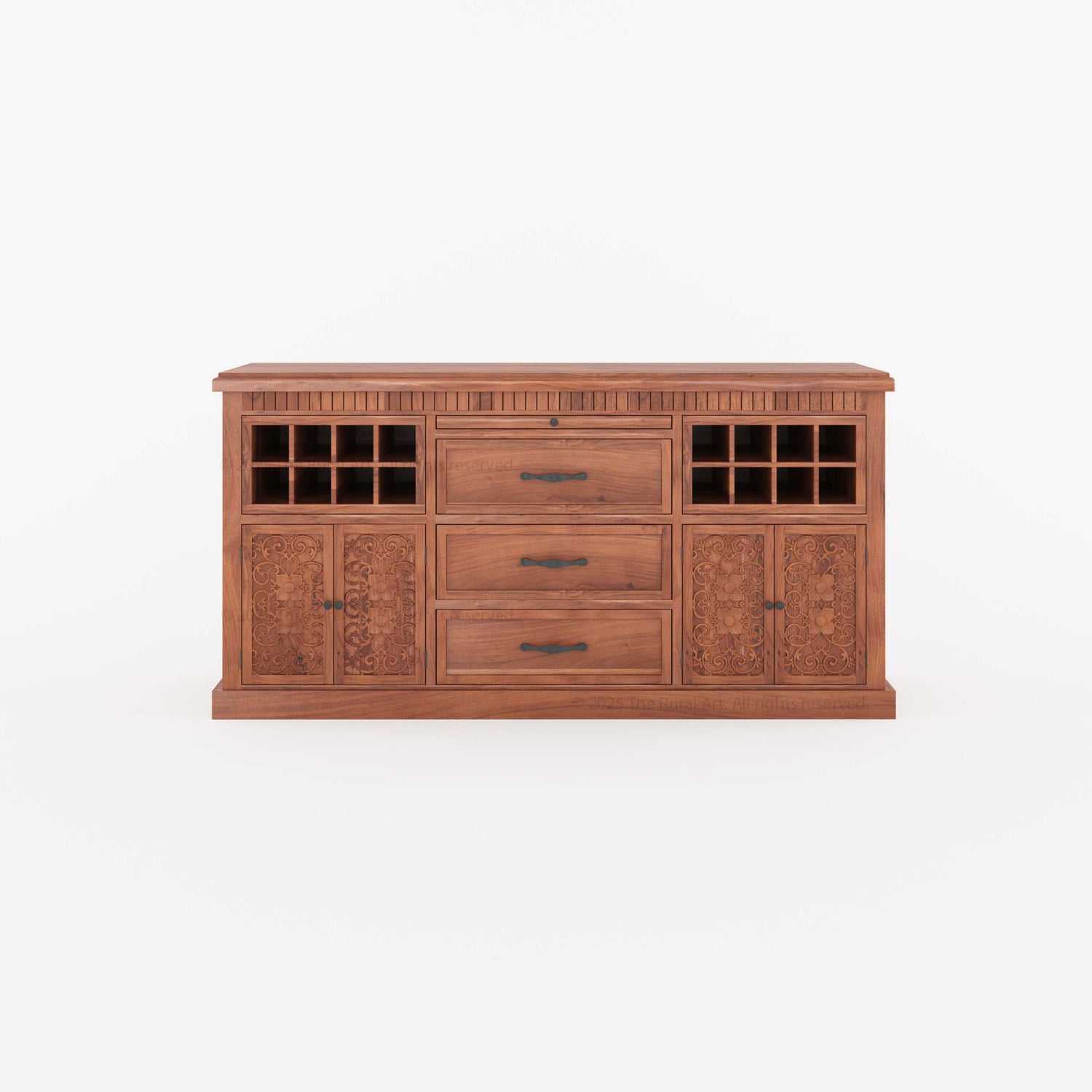 Jackson Solid Wood Sideboard Buffet with Hand-Carved Detailing &amp; Wine Storage