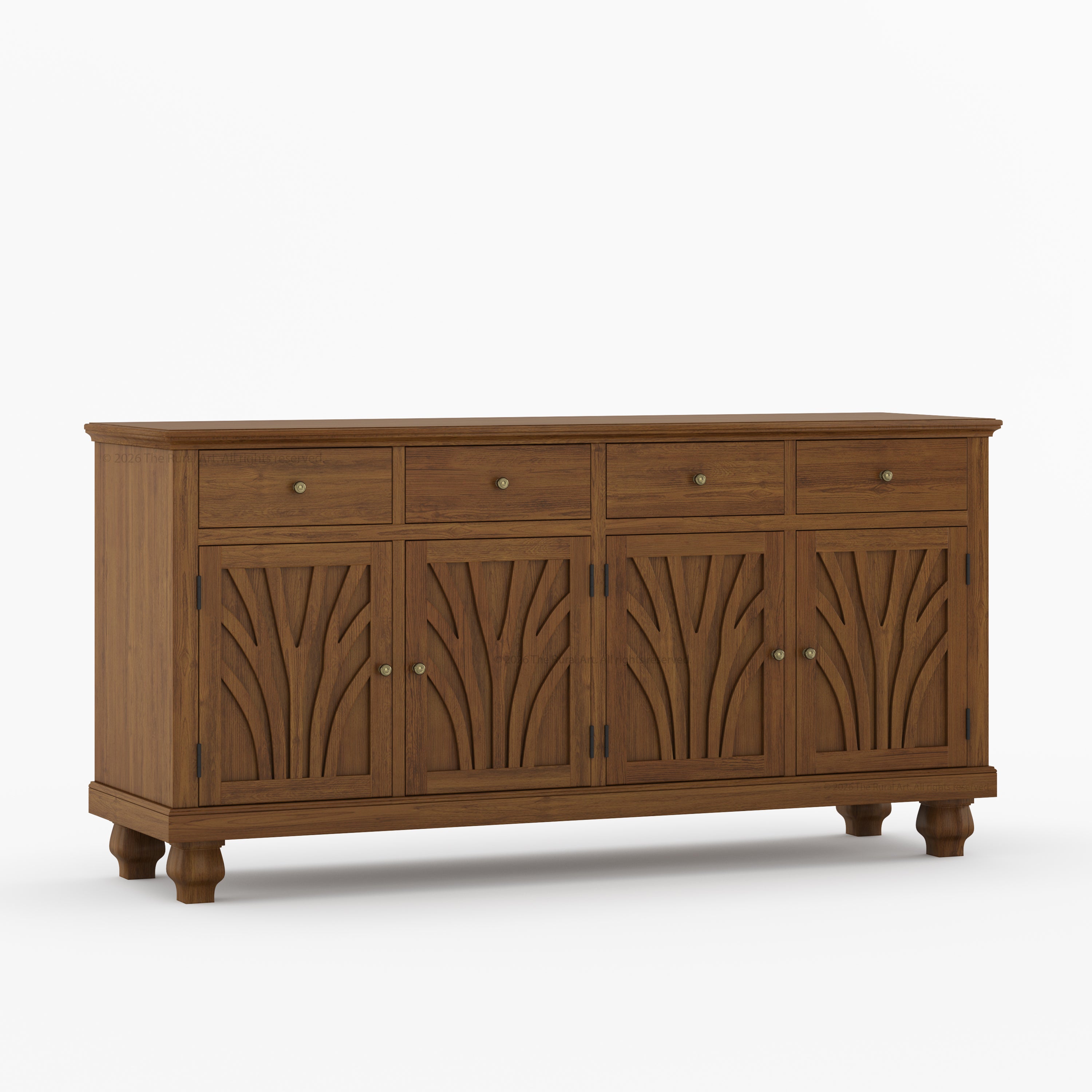 Carlsbad Botanical Carved Solid Wood 4-Door Sideboard Buffet with Drawers