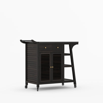 Ketchikan Solid Wood Outdoor Wine Cart with Storage &amp; Serving Shelves