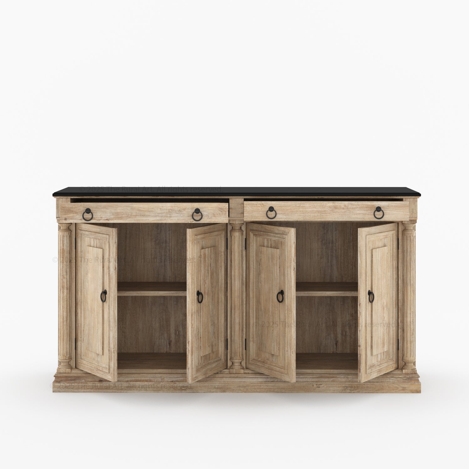 San Pedro Solid Wood Four Door Sideboard with Black Top