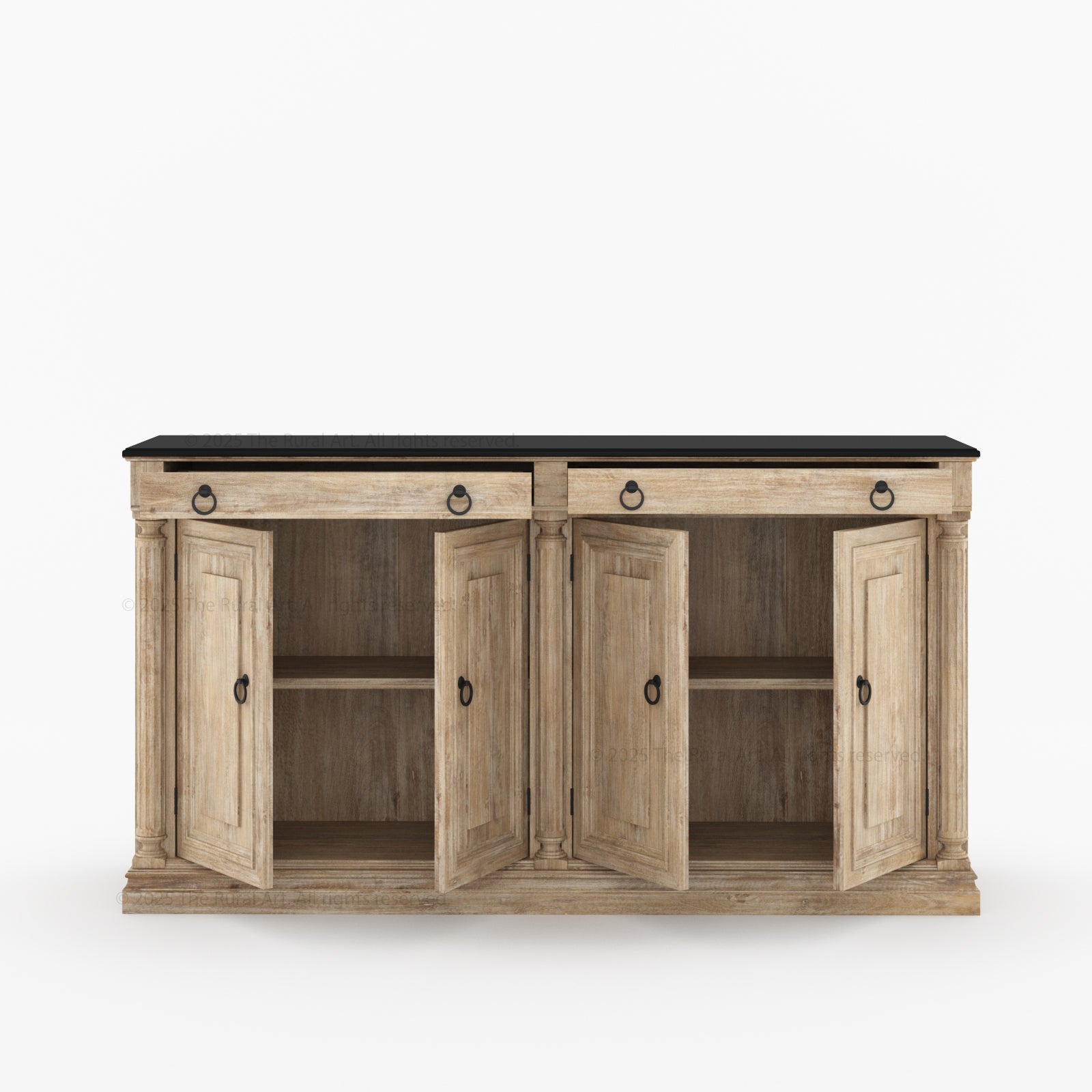 San Pedro Solid Wood Four Door Sideboard with Black Top