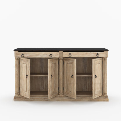 San Pedro Solid Wood Four Door Sideboard with Black Top