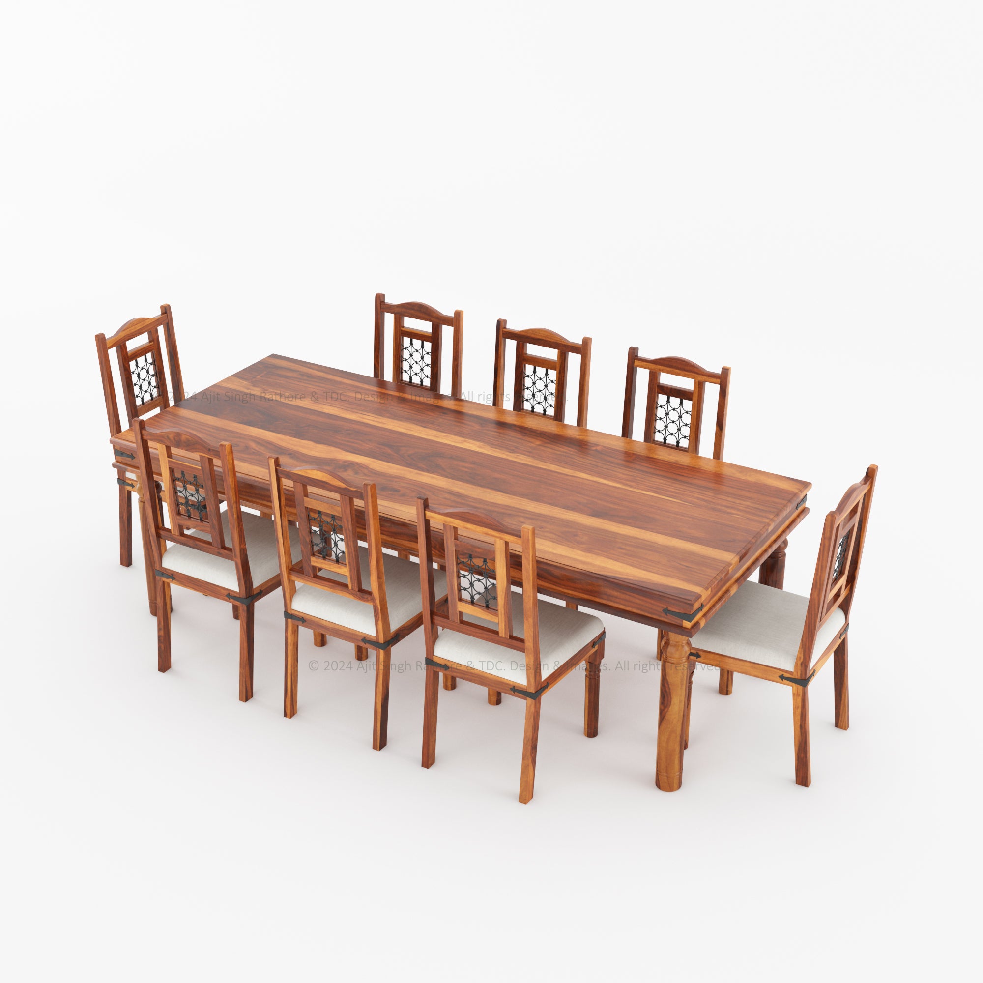 Naples Solid Wood Dining Table Set with Iron-Grid Chairs