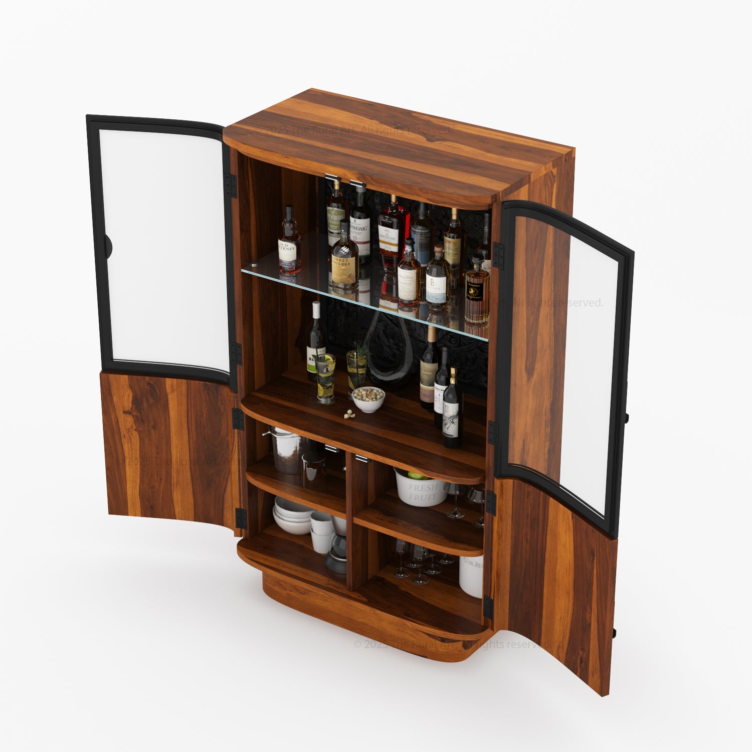 Woodinville Carved Bar Cabinet with Display Rack