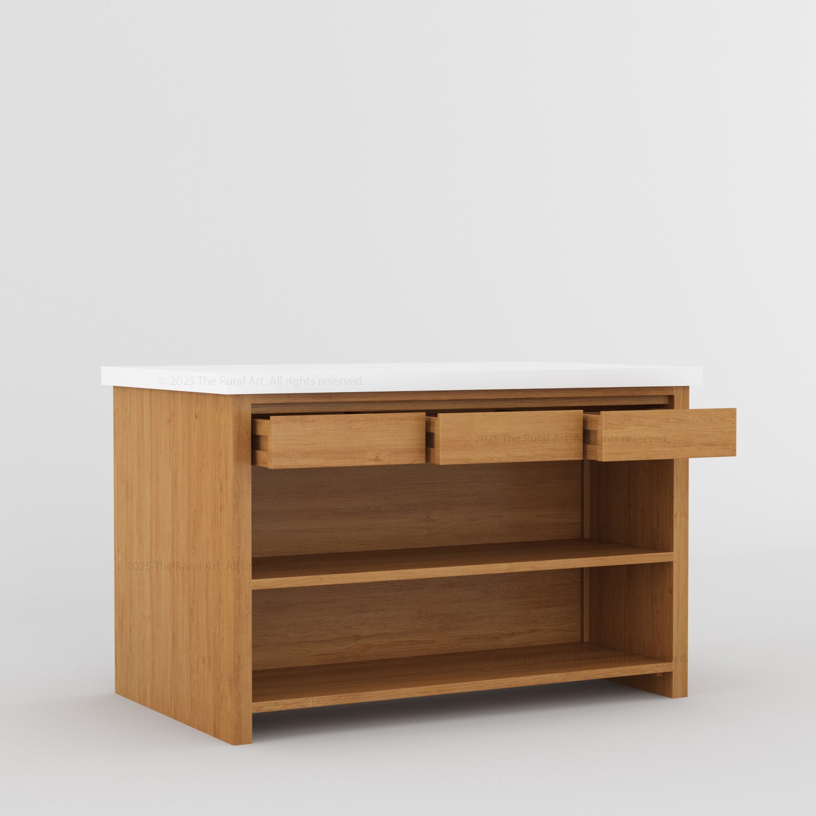 Dothan Solid Wood Kitchen Island with Quartz Top &amp; Seating