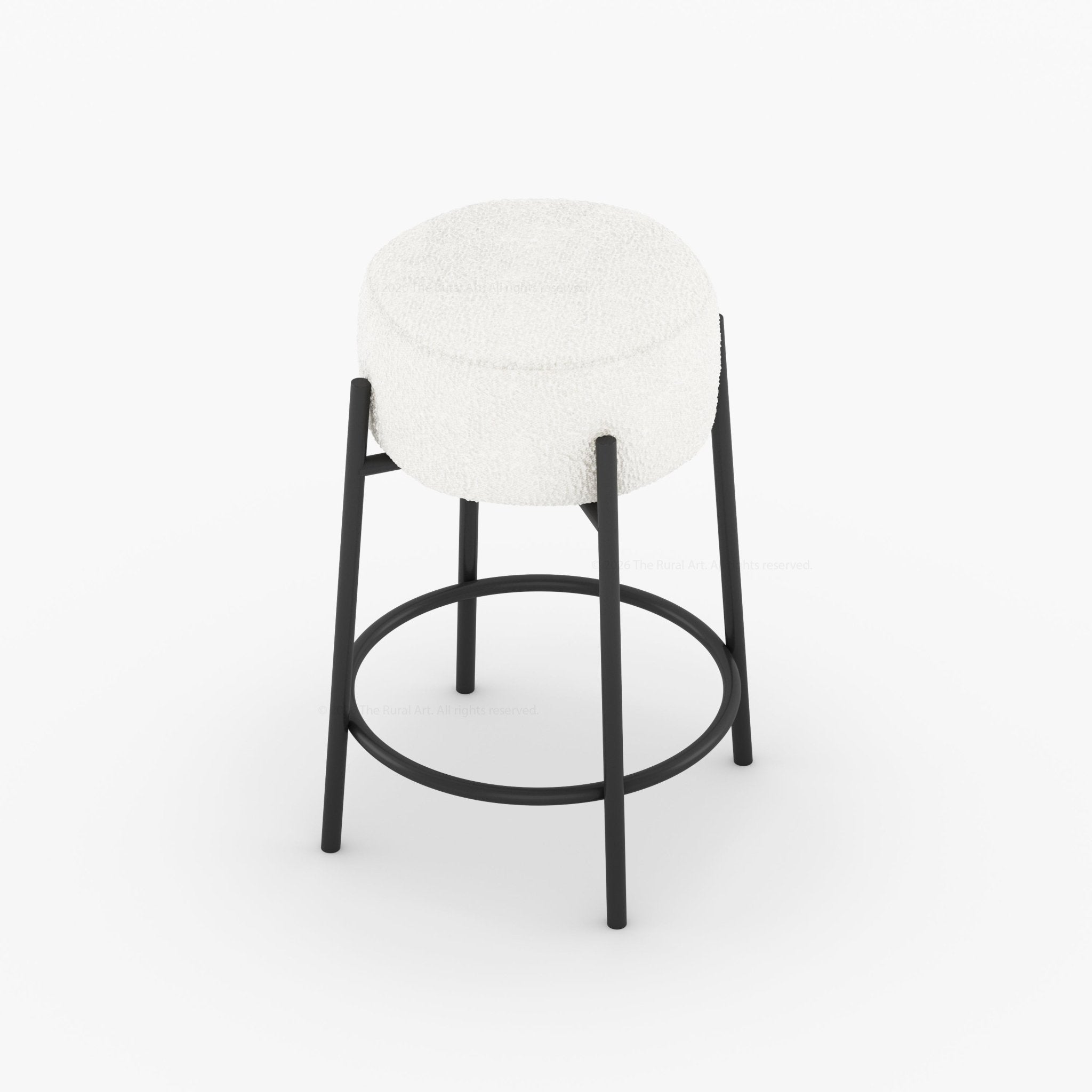Midland Curved Solid Wood Half Round Kitchen Island with Upholstered Stools &amp; Quartz Top