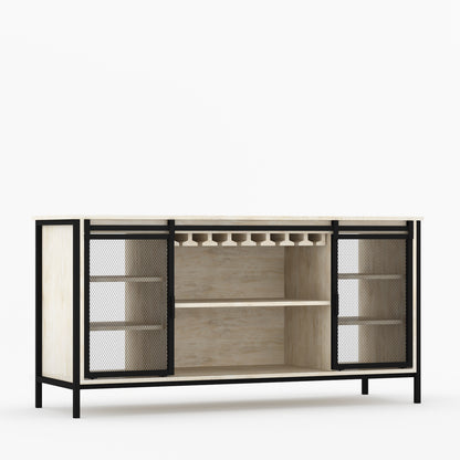 Dallas Industrial Bar Cabinet Solid Wood Iron Sliding Mesh Doors