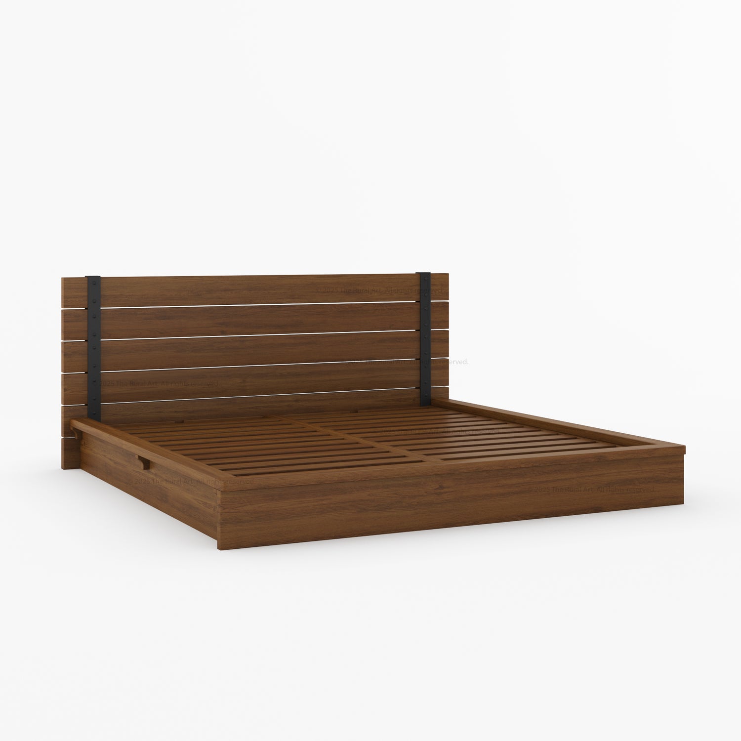 Dallas Solid Wood Platform Bed with Slatted Headboard &amp; Iron Accents