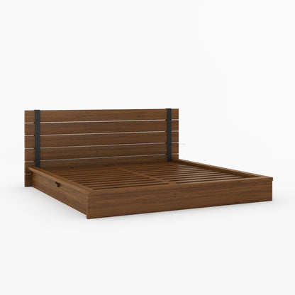 Dallas Solid Wood Platform Bed with Slatted Headboard &amp; Iron Accents