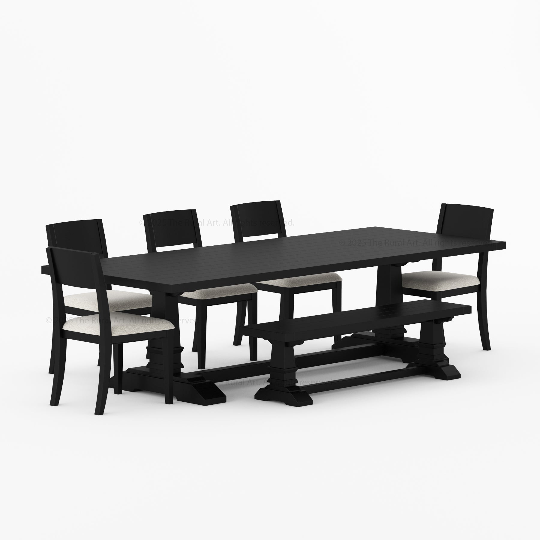 Roseville Solid Wood Dining Set Trestle Table with Chairs &amp; Bench Coastal Farmhouse Style