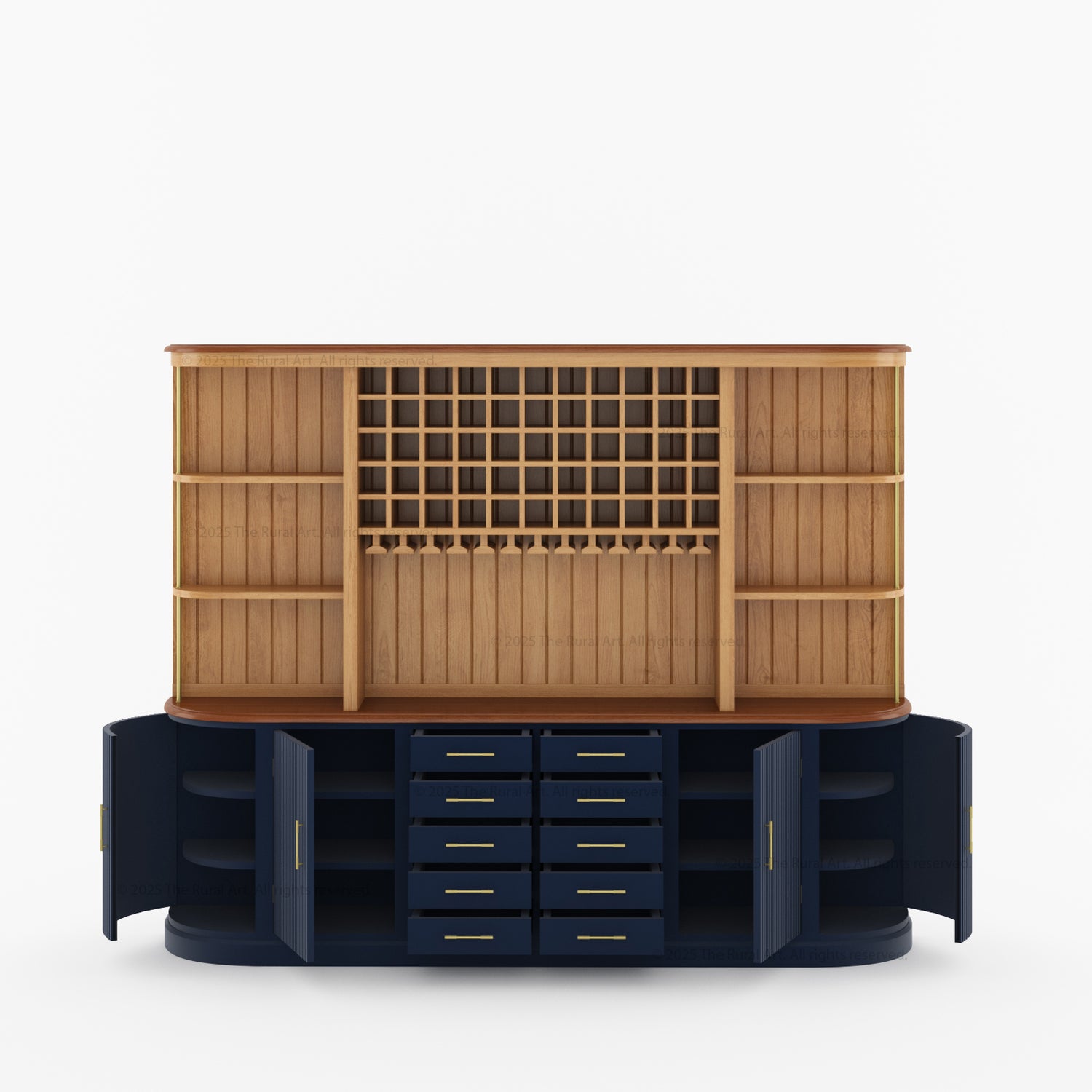 New York Bar Hutch Cabinet with Sideboard Open Bar Cabinet with Fluted Doors &amp; Wine Storage