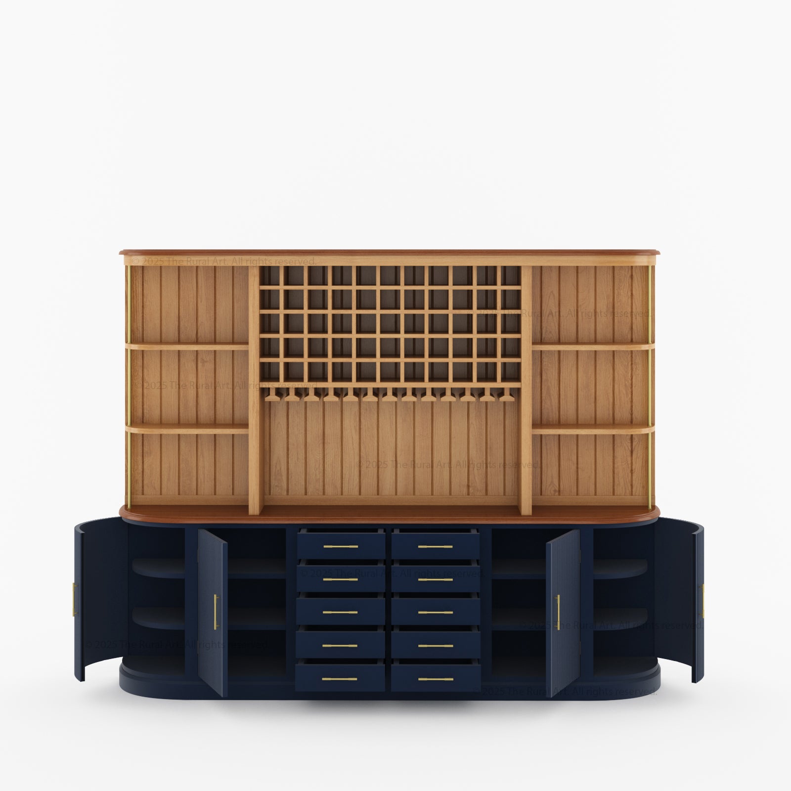 New York Bar Hutch Cabinet with Sideboard Open Bar Cabinet with Fluted Doors &amp; Wine Storage