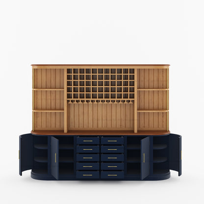 New York Bar Hutch Cabinet with Sideboard Open Bar Cabinet with Fluted Doors &amp; Wine Storage