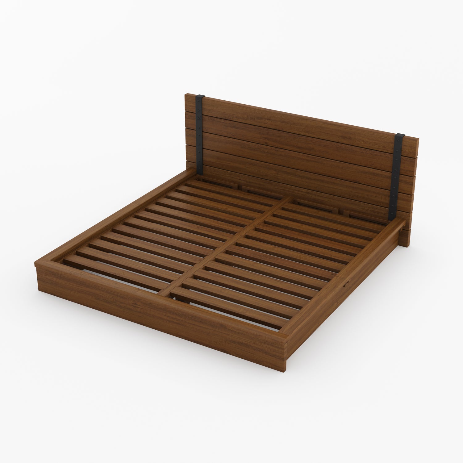 Dallas Solid Wood Platform Bed with Slatted Headboard &amp; Iron Accents