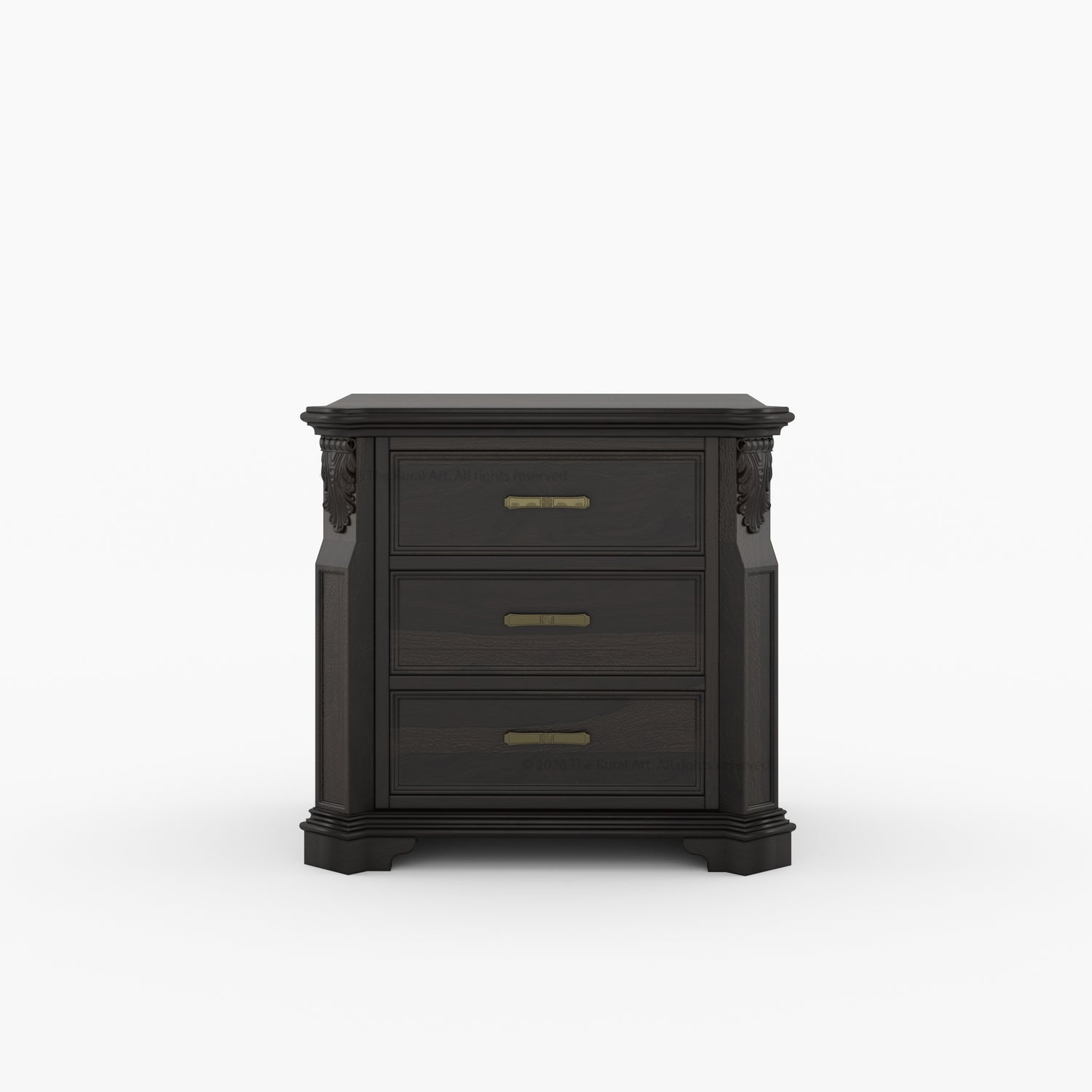 Alexander Hand-Carved Solid Wood Three-Drawer Nightstand