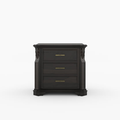 Alexander Hand-Carved Solid Wood Three-Drawer Nightstand
