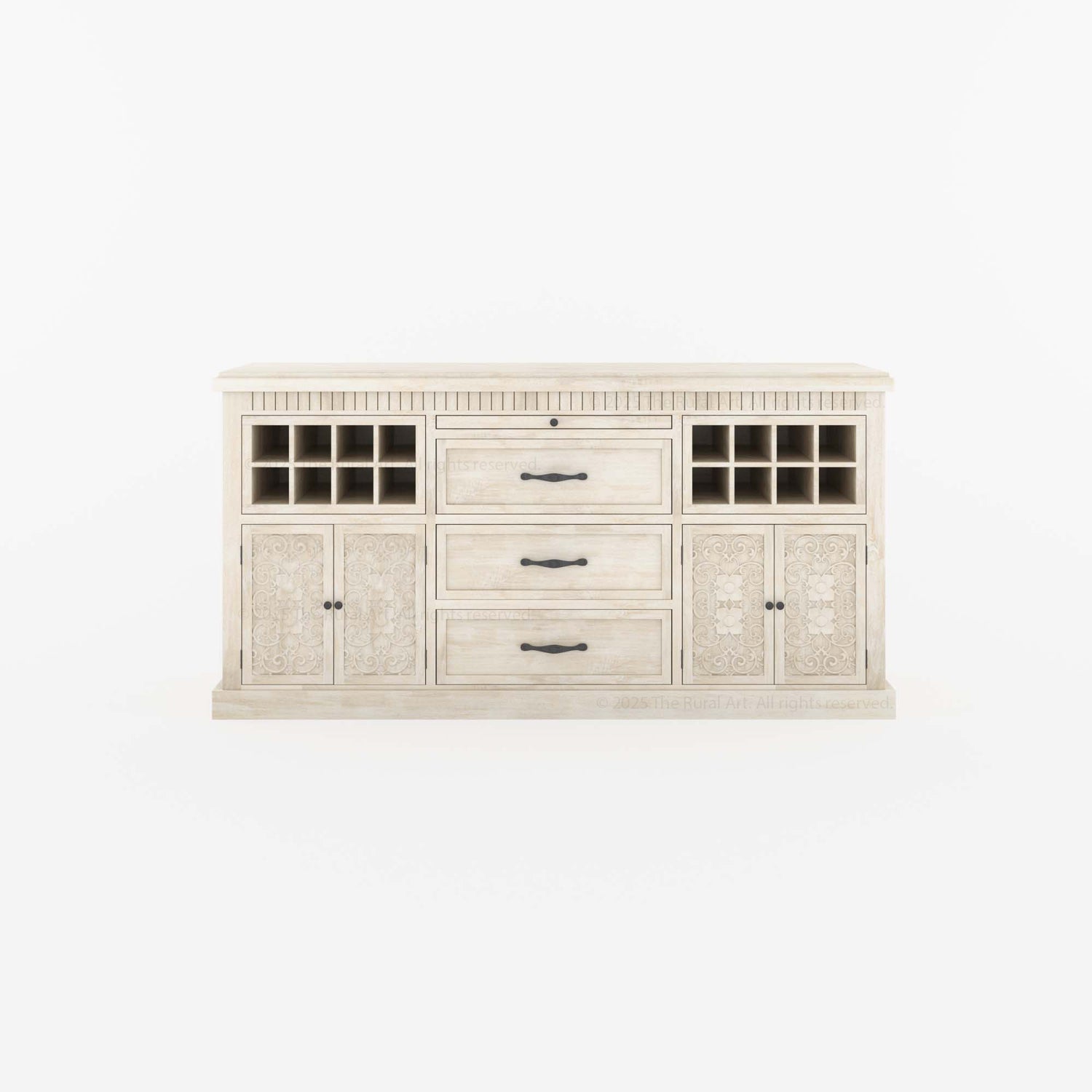 Jackson Solid Wood Sideboard Buffet with Hand-Carved Detailing &amp; Wine Storage