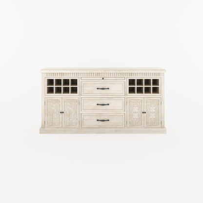Jackson Solid Wood Sideboard Buffet with Hand-Carved Detailing &amp; Wine Storage
