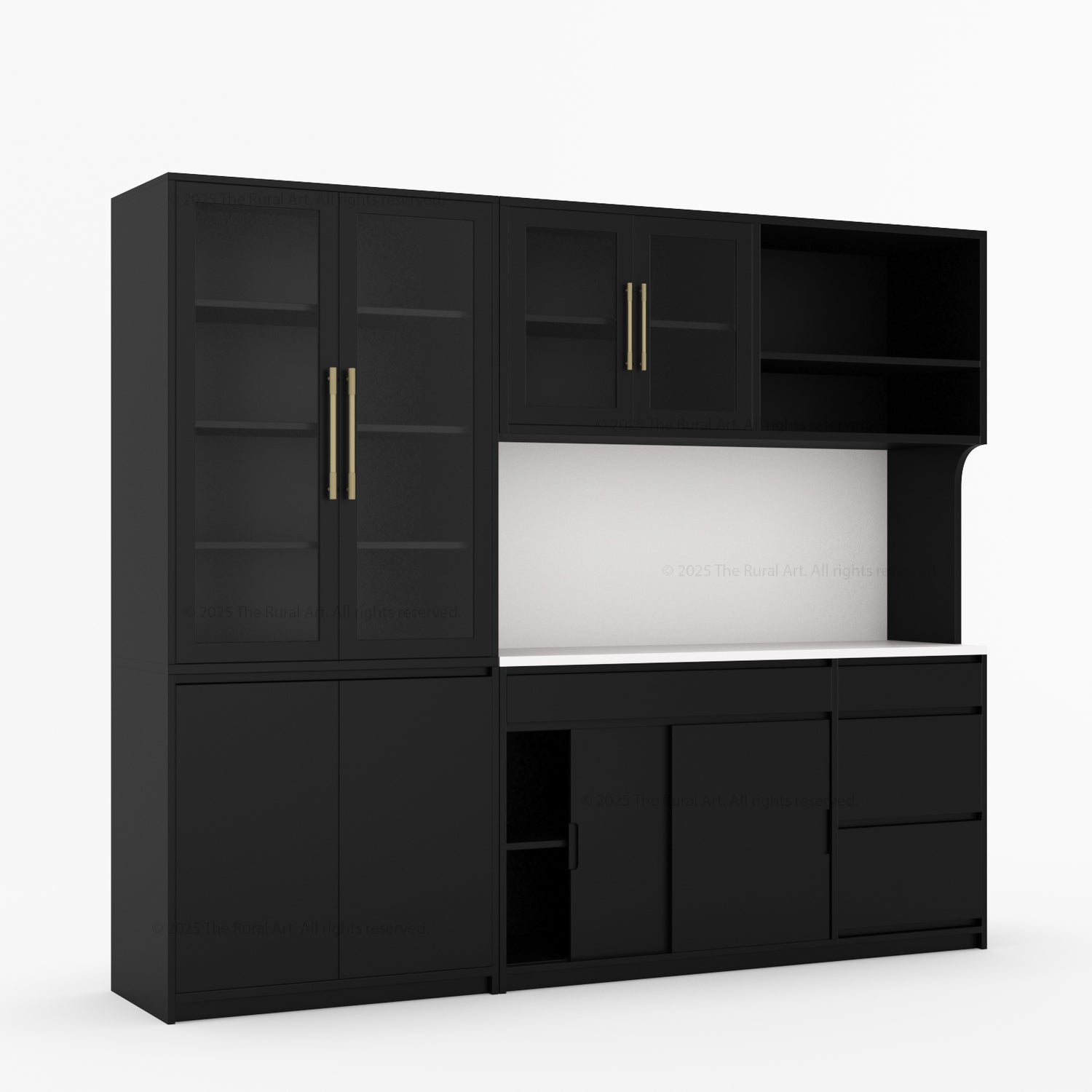 Girtin Solid Wood Wine &amp; Coffee Bar Hutch with White Quartz Countertop – 99” Width