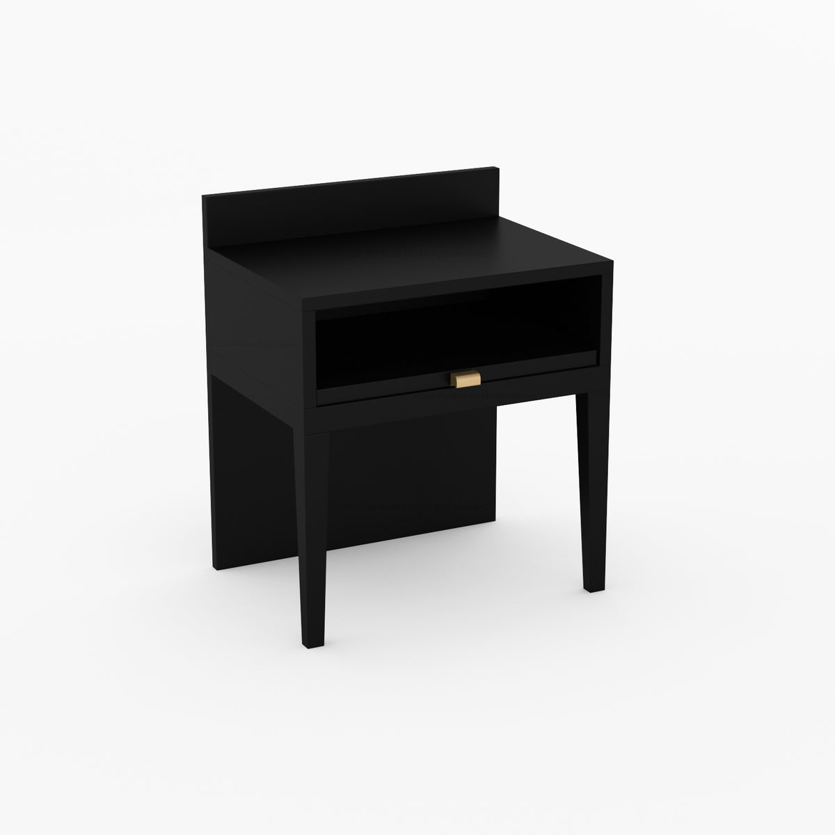 Troy Noir Solid Wood  Nightstand with Tapered Legs &amp; Raised Back Panel