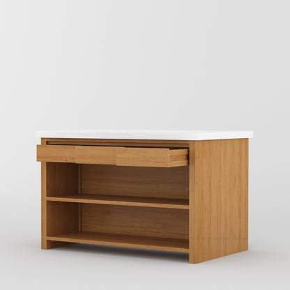 Dothan Solid Wood Kitchen Island with Quartz Top &amp; Seating