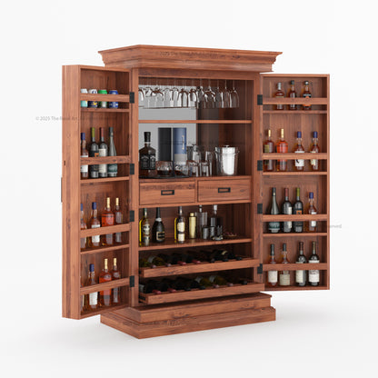 Melinda Solid Wood Bar Cabinet with Storage &amp; Wine Rack