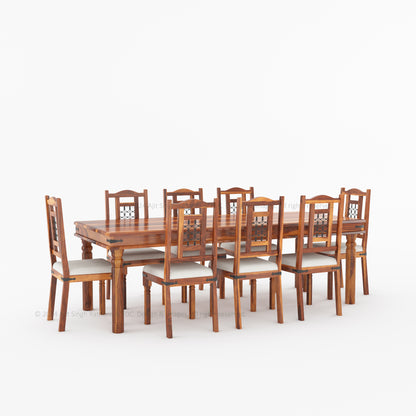 Naples Solid Wood Dining Table Set with Iron-Grid Chairs