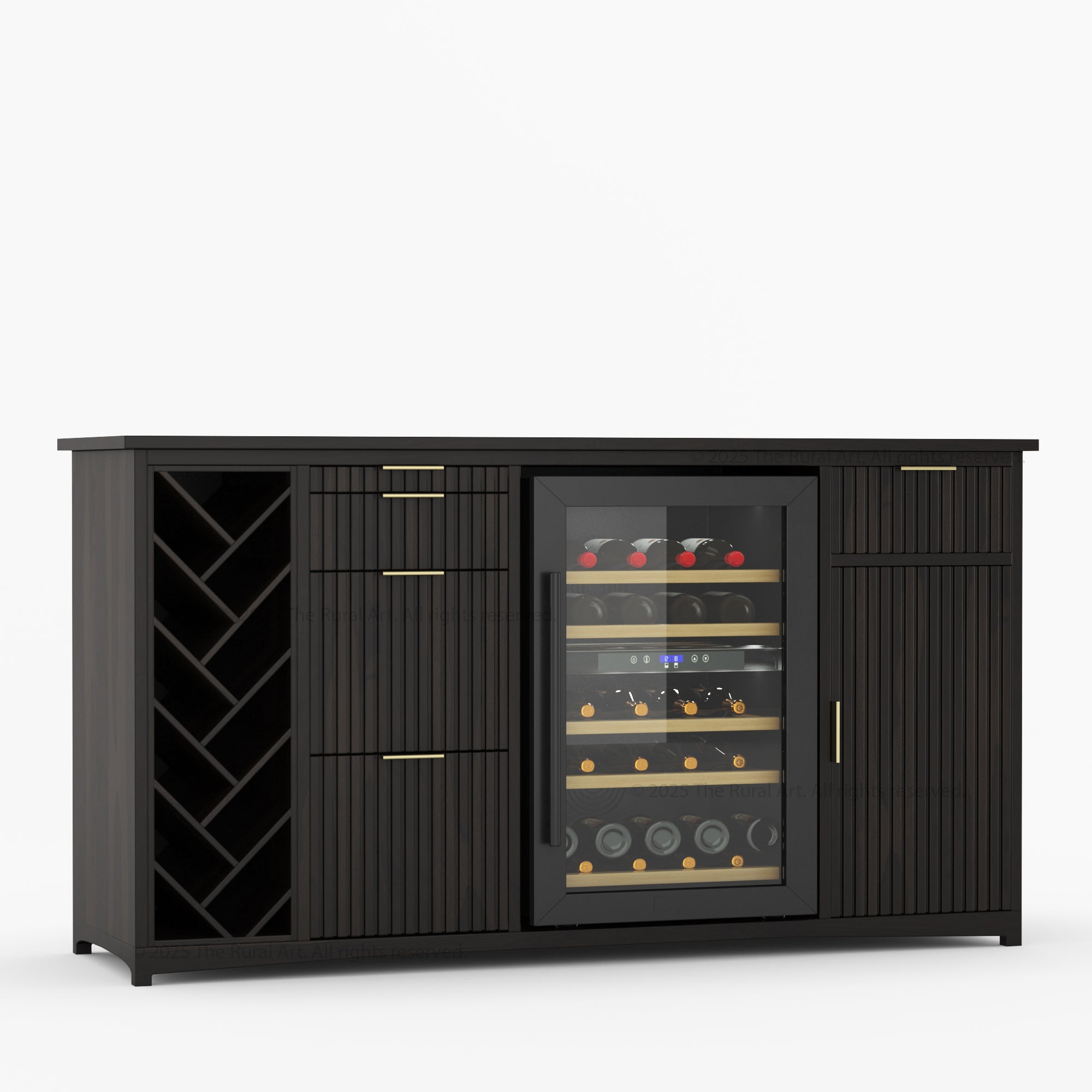 Florida Modern Fluted Wine Bar Cabinet with Mini Fridge Space