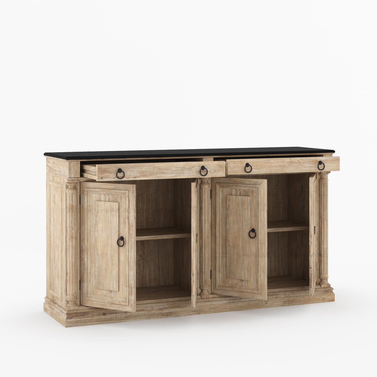 San Pedro Solid Wood Four Door Sideboard with Black Top