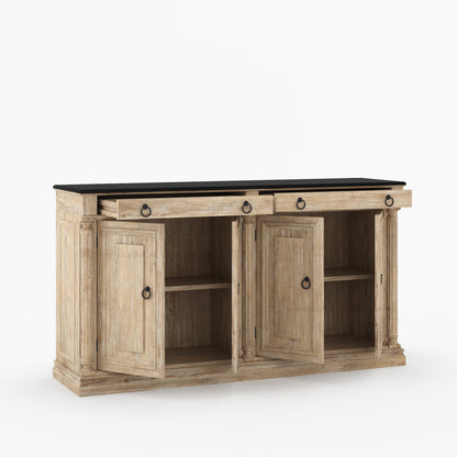 San Pedro Solid Wood Four Door Sideboard with Black Top