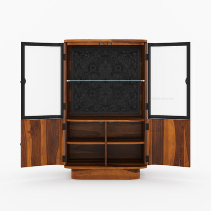 Woodinville Carved Bar Cabinet with Display Rack